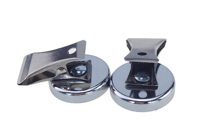 Pot magnet (Ferrite), with clamp, Cr coating, body stamping machining